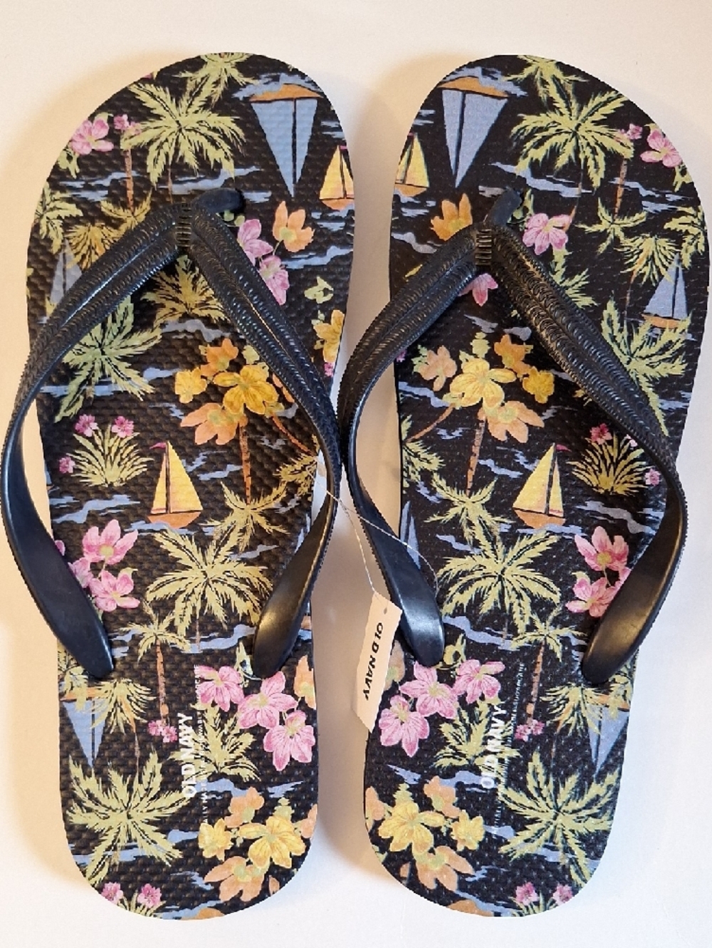 Lot Of Old Navy Pink and Blue Gradient Logo Flip Flops with Tropical Pattern - Picture 4 of 5
